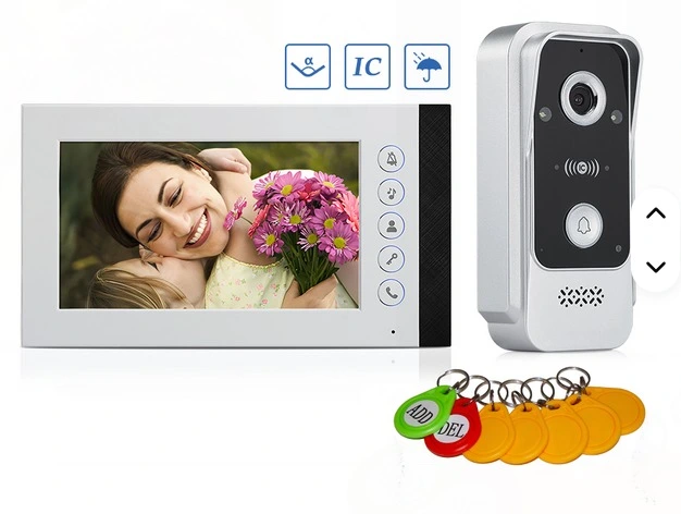 Videoportero a color V7022E-PIC de 7 pulgadas, timbre impermeable de alta calidad, sistema de intercomunicación con cámara para seguridad del hogar.