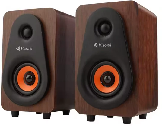 Kisonli T-009 Wooden USB Audio Multimedia Laptop Stereo 2.0 Speaker PC Accessories Wood Computer Speakers for Desktop Tablet