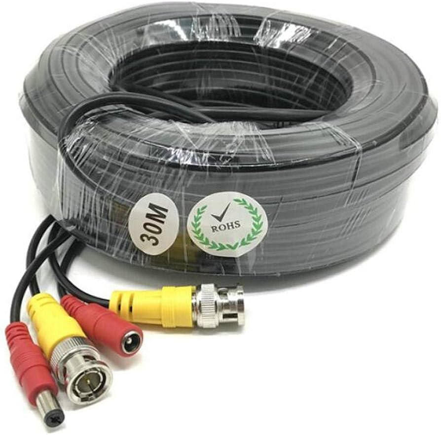 Câble BNC 2 en 1 pour caméra de surveillance HD et installation de système DVR Noir 30M