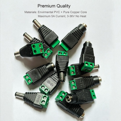 [CAMERA-ALIMENTATION] DAYKIT 10 Pairs 12V Male+Female 2.1x5.5MM DC Power Jack Plug Adapter Barrel Connector for CCTV Security Camera Led Strip